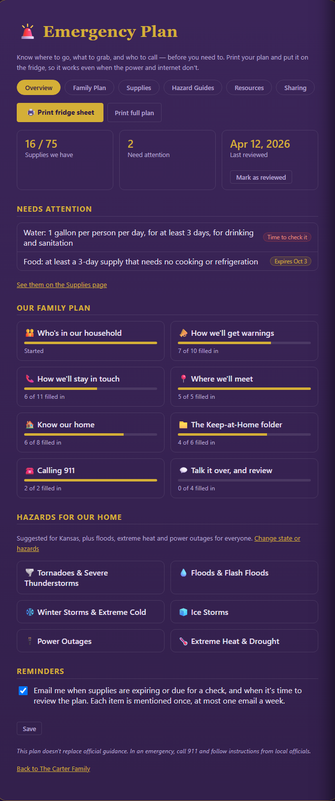Emergency Plan &mdash; full screenshot