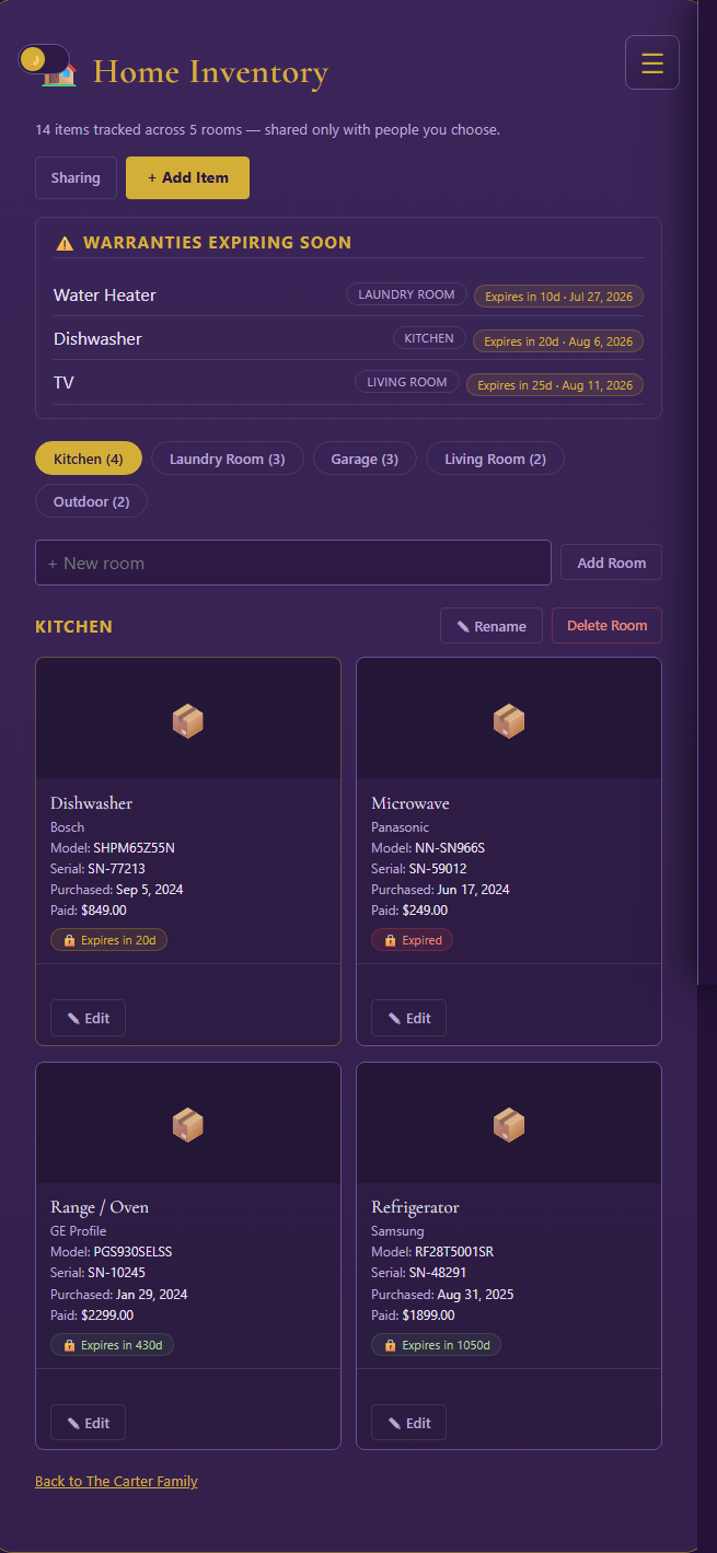 Home Inventory — full screenshot