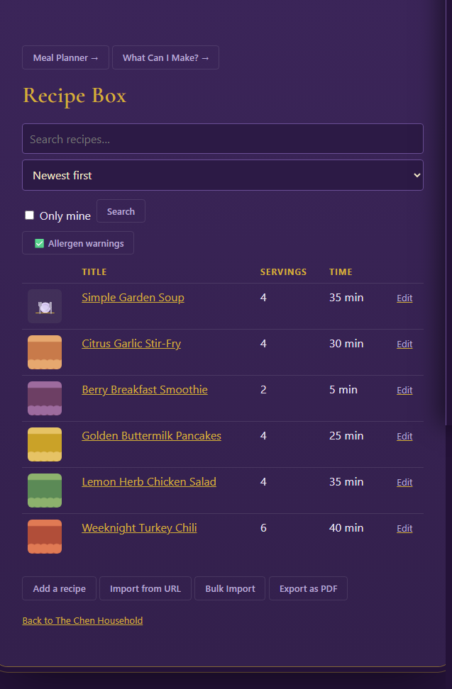 Recipe Box — full screenshot