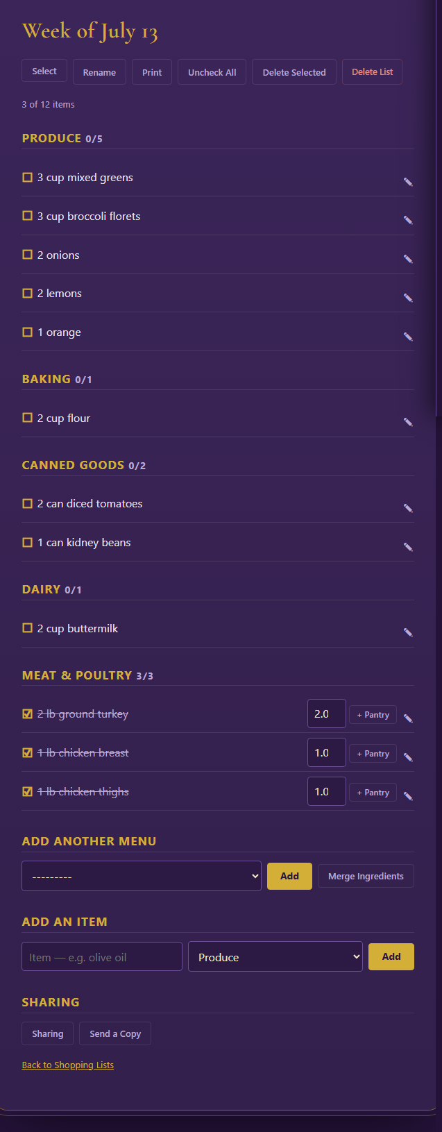 Shopping Lists — full screenshot